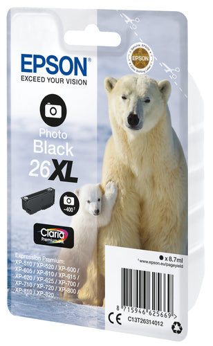Epson Polar bear Singlepack Photo Black 26XL Claria Premium Ink Epson Polar bear Singlepack Photo Black 26XL Claria Premium Ink